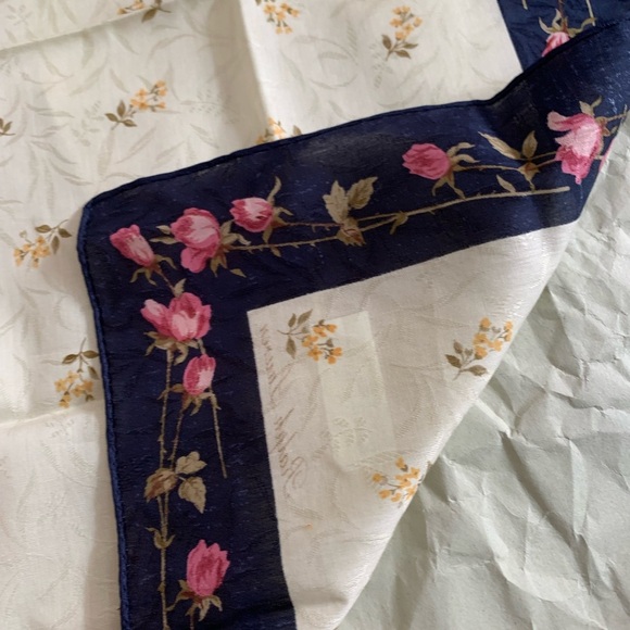 Floral Print Scarf / handkerchief cotton with Navy Border - Picture 3 of 8